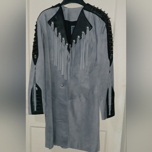 Renegade Spirit Women's Gray Fringe Jacket with Black Leather Accents